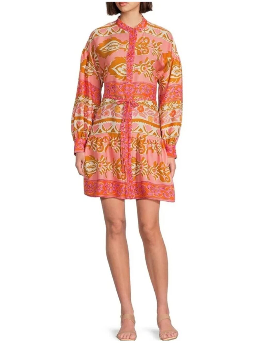 Alex Marie Wren Pretty Petals Dress Size 14 Orange Pink Floral Tie Belt
